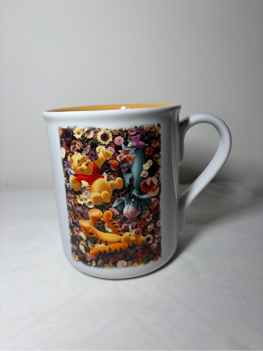 Disney Winnie the Pooh Floral Panel Ceramic Mug with Yellow Interior
